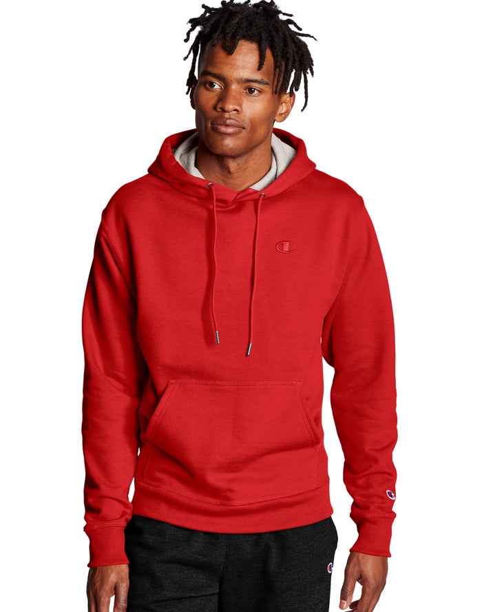 Champion Mens Hoodie NZ - Powerblend Fleece C Logo Red ( 5608-YMXRL )